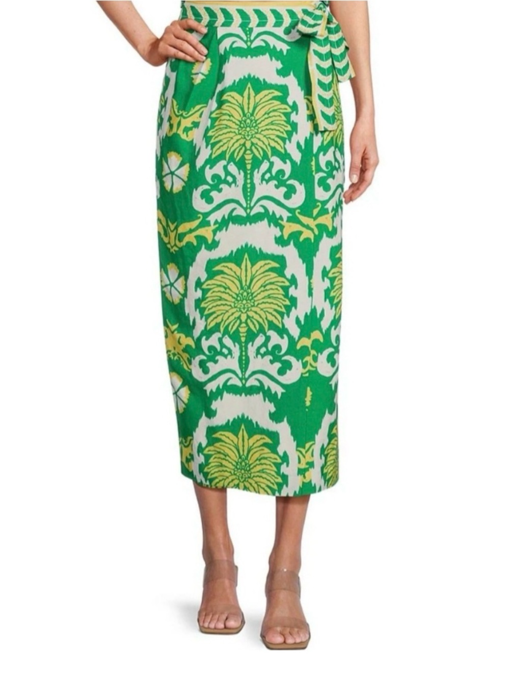 ANTONIO MELANI Green and Yellow Floral Midi Skirt